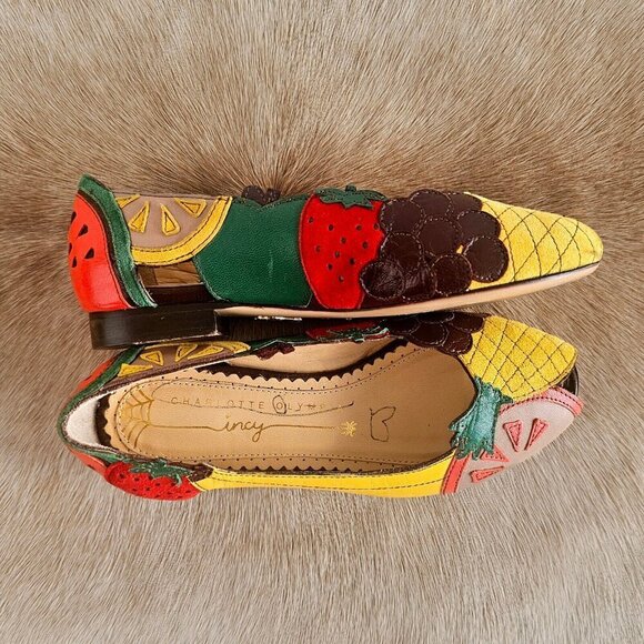 Charlotte Olympia Incy Tutti Frutti Peep Toe Leather Ballet Flats Shoes Girls 29 - Picture 11 of 14